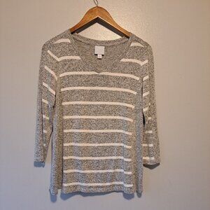 Sunday Striped Women Long Sleeve Cozy Pullover Blouse Size XS V-Neck‎ Top Cozy